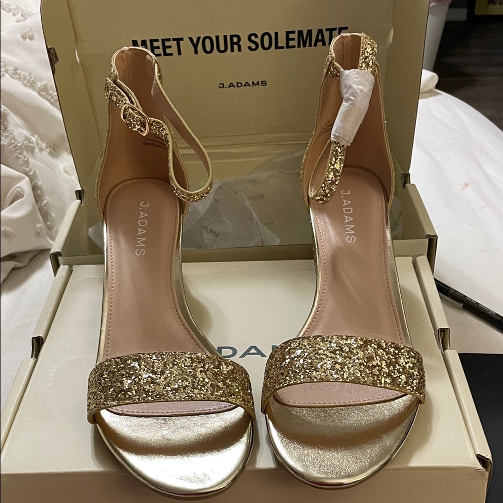 Adams Gold Glitter Ankle-Strap Heels